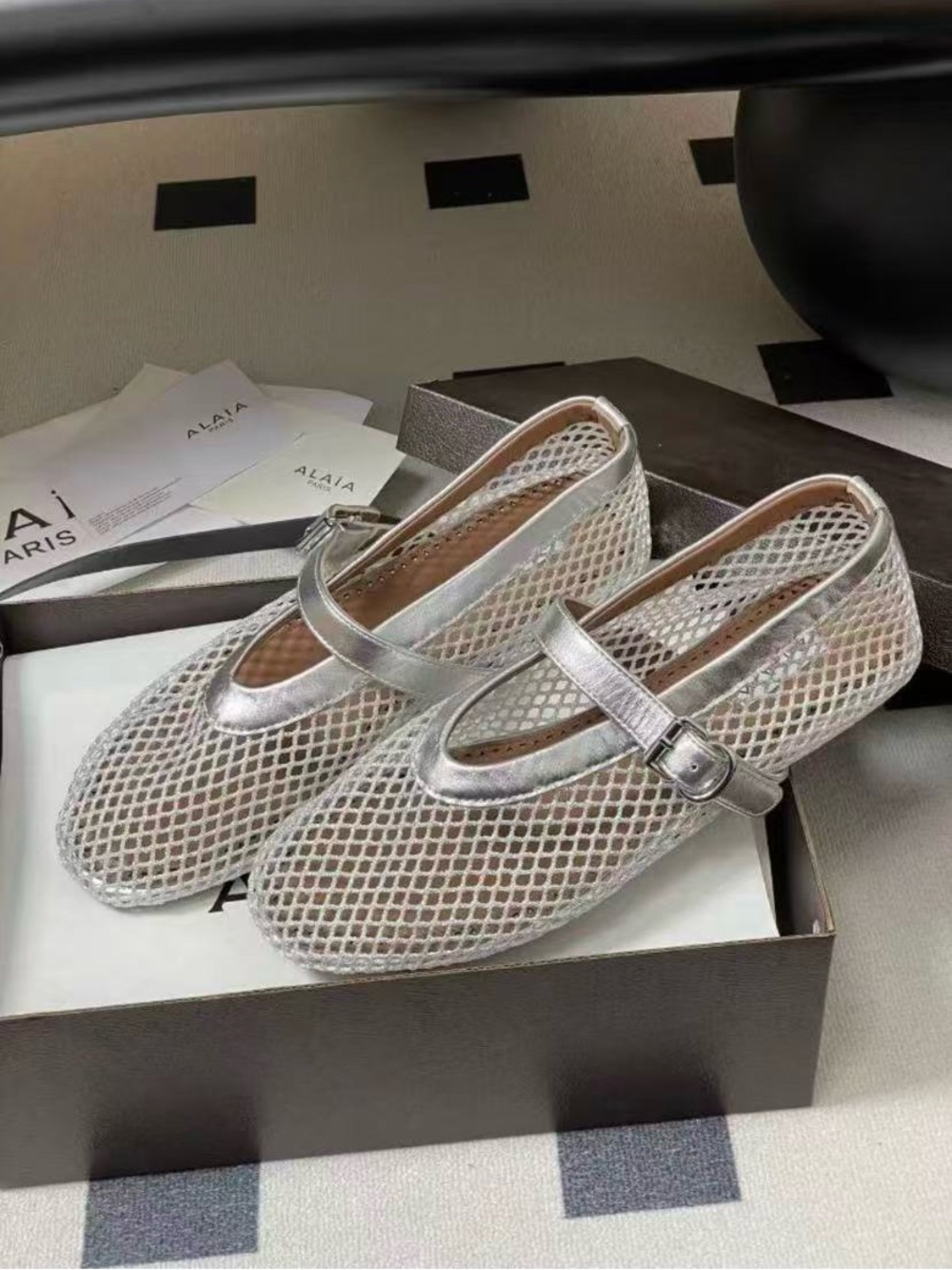 Alaia Silver Mesh Mary Jane Loafers